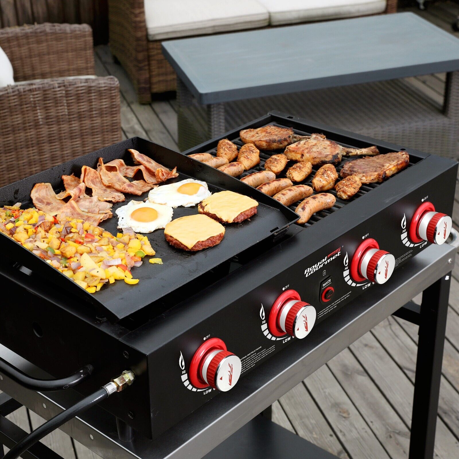 Royal Gourmet GD4002T Portable 4-Burner Grill Combo