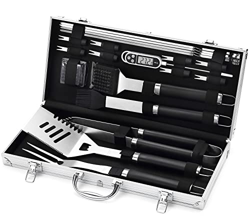 20Pcs Stainless Steel BBQ Tools Set with Thermometer