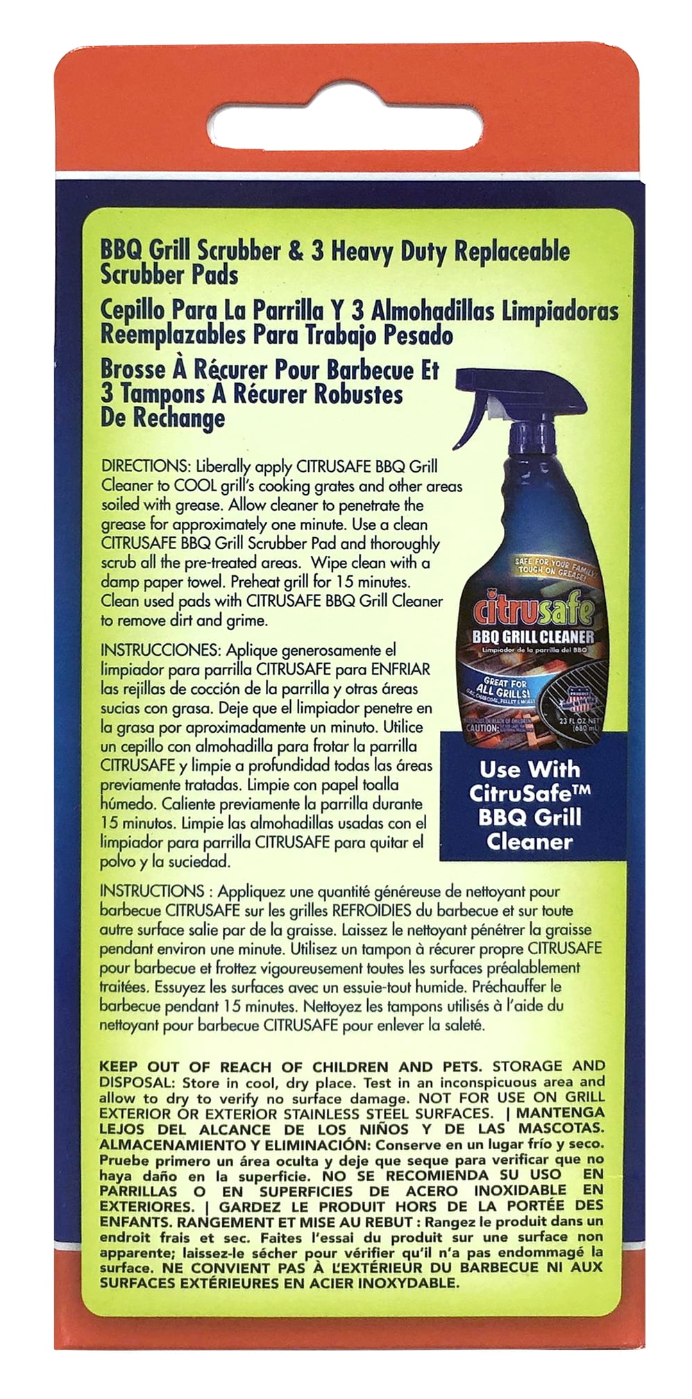 Citrusafe BBQ Grill Scrubber with 3 Blue Scrubber Pads