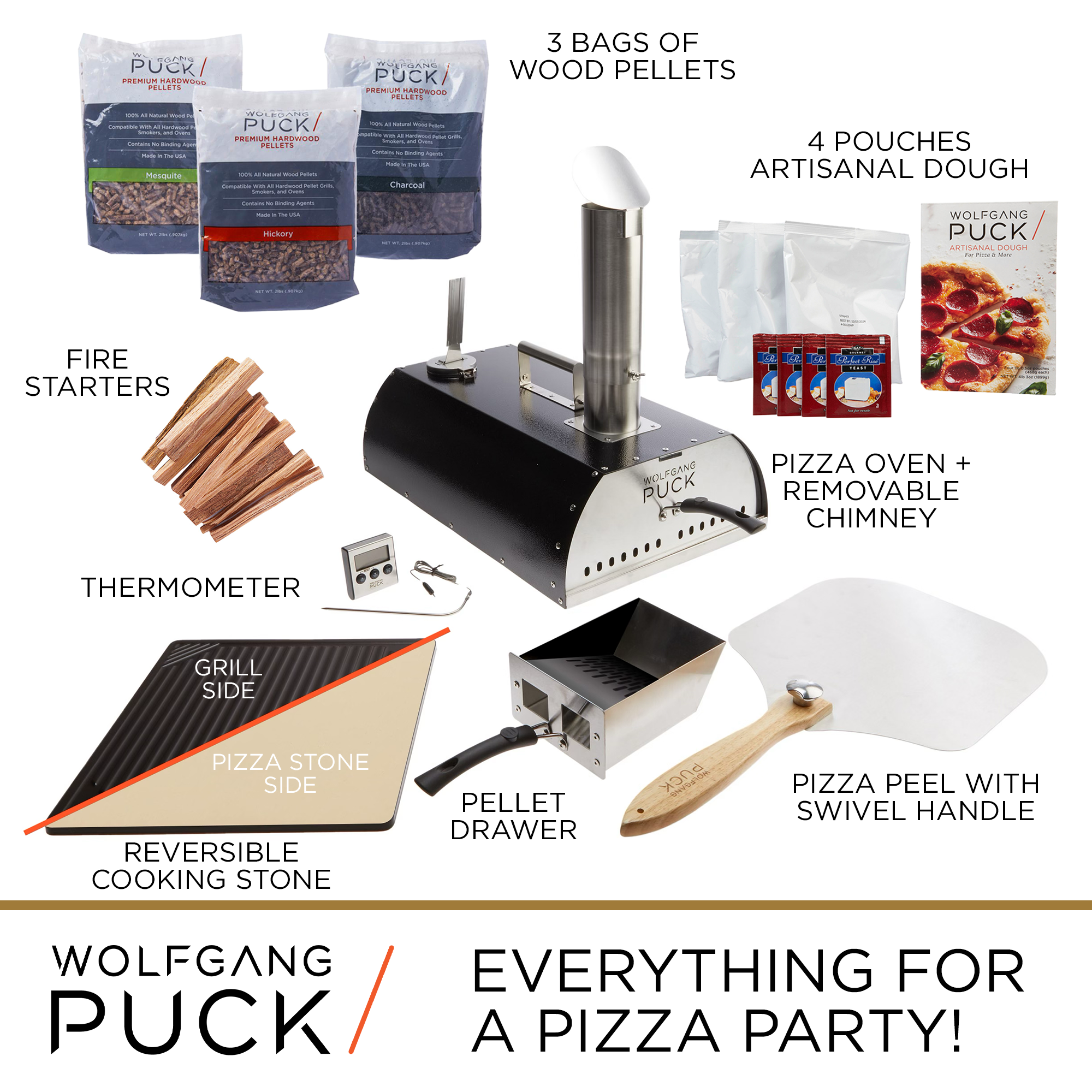 Wolfgang Puck Outdoor Pizza Oven with Pellets & Mix