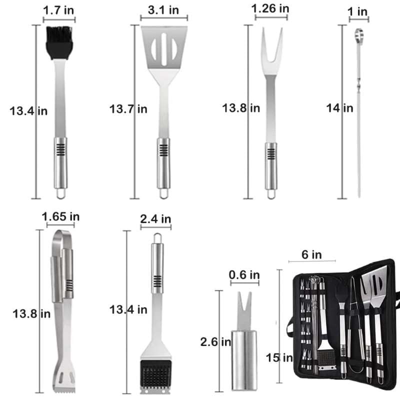 20pc Stainless BBQ Grill Tools Set - Outdoor BBQ Utensil Kit