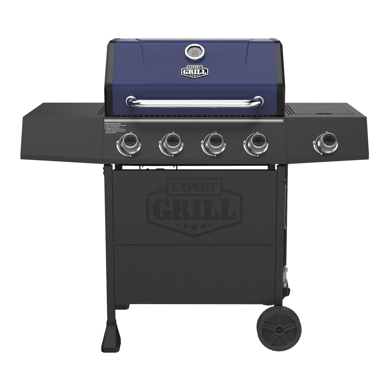 Blue Propane Gas Grill with 4 Burners and Side Burner