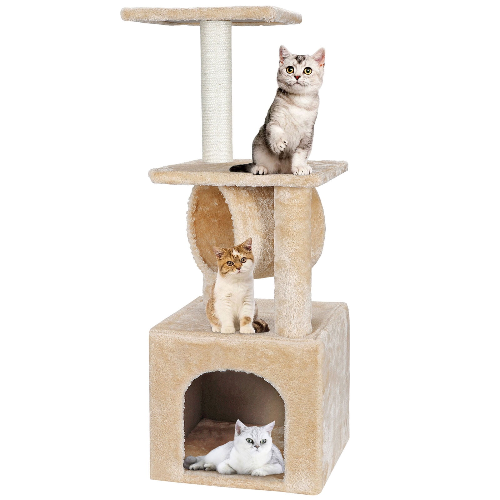 Beige 36" Cat Tree with Scratching Post