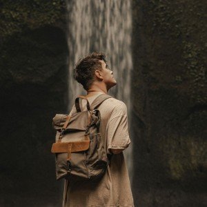 Vintage Green Canvas Rolltop Backpack for Travel