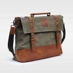 Green Waxed Canvas Messenger Bag with Leather Trim
