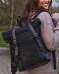 Classic Black Leather and Canvas Travel Backpack