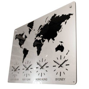 Silver World Map Timezone Wall Clock