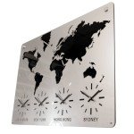 Silver World Map Timezone Wall Clock