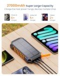 Hiluckey 27000mAh Solar Power Bank with 3 Cables