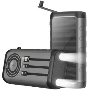 High-Capacity Solar Charger with Hand Crank for Outdoors