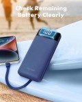 Slim 10000mAh Portable Charger with Built-In Cables