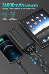Solar Power Bank with Flashlight, 36800mAh Capacity