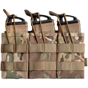 OneTigris Tactical Pistol Mag Pouch - Open-Top Triple 5.56mm Magazine Pouch for M4/M16/AR-15 & 5.56 AK Variants, with Elastic Rifle, Quick-Release Insert & MOLLE Compatibility (Camouflage)