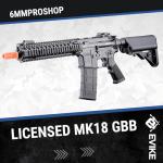 Evike Airsoft - 6mmProShop Daniel Defense Licensed MK18 Gas Blowback Airsoft Rifle by Golden Eagle (Color: Black)