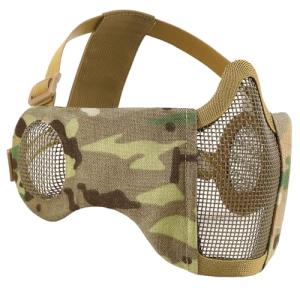 Airsoft Mesh Mask, Tactical Foldable Half Mesh Mask with Ear Protection, Adjustable Military Mesh Mask Lower Face Protective Mask for Airsoft Paintball Shooting Cosplay CS Game (CP Camo)