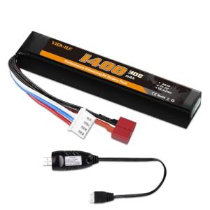 VICMILE 3S Airsoft Battery 30C 11.1V 1400mAh Dean-Style T Plug with 11.1V USB Charger Fit for Most Airsoft Model Guns Gel Water Bead Blaster