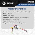 Evike Airsoft - Matrix High Performance 11.1V Butterfly Type Airsoft Li-Ion Battery (Model: 2000mAh - 15C / Small Tam)