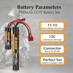 VICMILE 3300mAh Airsoft Battery 11.1V Nunchuck Battery with Dean-Style T Plug and Mini Tamiya Cable 3S Rechargeable Stick Shape Butterfly Fit for aeG AK47 M4 MP5 and Most Airsoft Model Guns Rifles