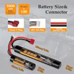 VICMILE 3300mAh Airsoft Battery 11.1V Nunchuck Battery with Dean-Style T Plug and Mini Tamiya Cable 3S Rechargeable Stick Shape Butterfly Fit for aeG AK47 M4 MP5 and Most Airsoft Model Guns Rifles