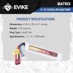 Evike Airsoft - Matrix High Performance 11.1V Stick Type Airsoft LiPo Battery (Model: 1000mAh - 20C / Deans)