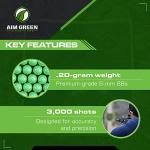 Aim Green Tracer Biodegradable Airsoft BBS, Glow-in-The-Dark BBS, 3,000 Count, .20 Grams