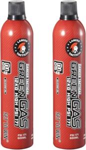Lancer Tactical 600ml/20oz 12kg Powerful Green Gas High PSI G-1100 for Airsoft Pistol, Airsoft Rifle, Air Gun (Silicone Oil) -Pack of Two