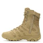 Merrell Men's Moab 3 8” Zip Tactical Waterproof Boots, Durable & Comfortable Coated Leather Combat Hiking Shoes Military, Dark Coyote, 12