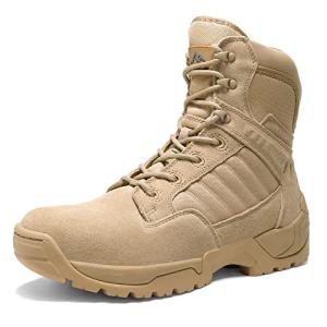 NORTIV 8 Men's Side Zipper Military Tactical Work Boots Leather Motorcycle Combat Boots 6 inches,Size 10.5,Sand,DESERT