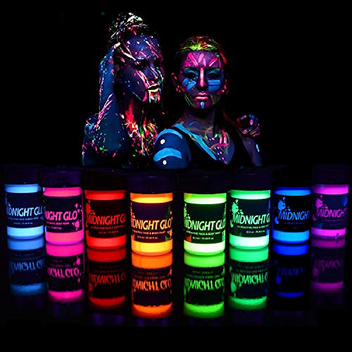 Neon Black Light Face and Body Paint - Set of 8 Bottles
