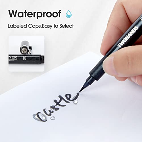 TWOHANDS Micro Pigment Pens, Art Fineliner Ink Technical Drawing Pen, Fine Point, Black, Waterproof, for Watercolor, Sketching, Anime, Manga, Scrapbooking 20413, Set of 12