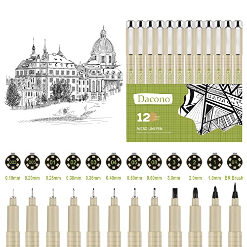Dacono Set of 12 Black Fineliner Pens