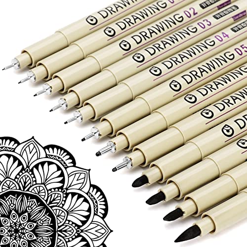 Black Micro Fineliner Drawing Pens: 12 Piece Set