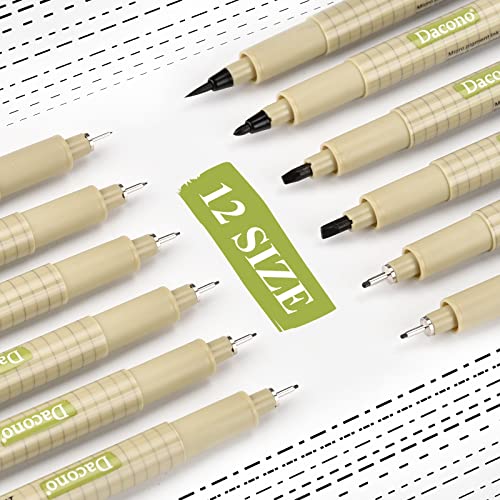 Dacono Set of 12 Black Fineliner Pens