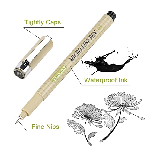 Dacono Set of 12 Black Fineliner Pens