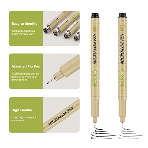 Dacono Set of 12 Black Fineliner Pens