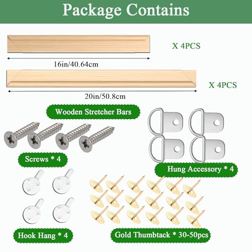 Wood Canvas Stretcher Bars Set - 16"x 20" - DIY