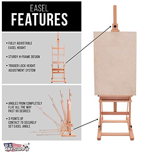 Medium Wooden H-Frame Easel with Artist Storage Tray
