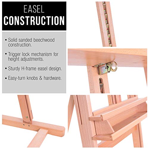Medium Wooden H-Frame Easel with Artist Storage Tray