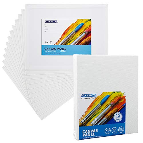 FIXSMITH 8x10 Inch White Blank Canvas Boards 12-Pack