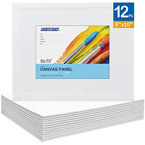 FIXSMITH 8x10 Inch White Blank Canvas Boards 12-Pack