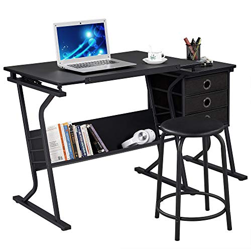 Yaheetech Adjustable Drafting Table with Stool and Drawers