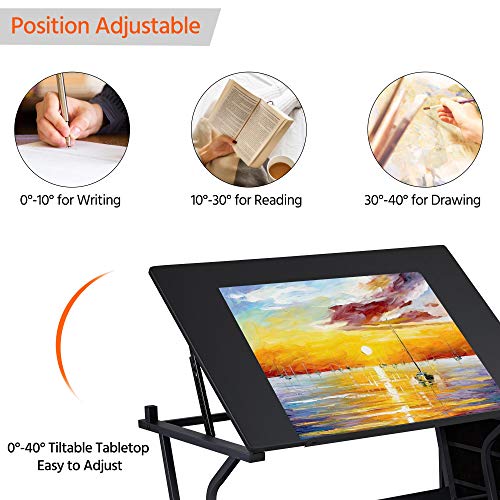 Yaheetech Adjustable Drafting Table with Stool and Drawers