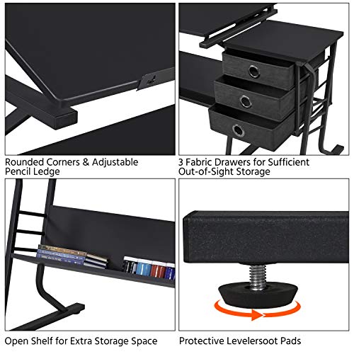Yaheetech Adjustable Drafting Table with Stool and Drawers