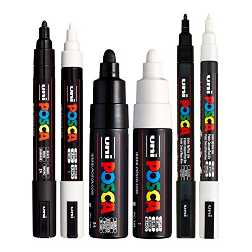 POSCA Black & White Bullet Tip - 6 Pen Set