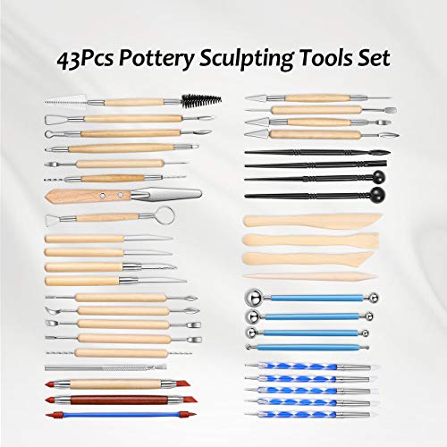 43pc Pottery Clay Sculpting Tools Set with Carrying Case