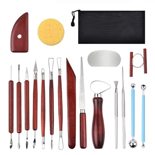 18PCS Clay Sculpting Tools with Wooden Handles & Bag