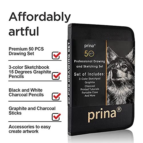 Prina 50 Pack Drawing Set with Sketchbook