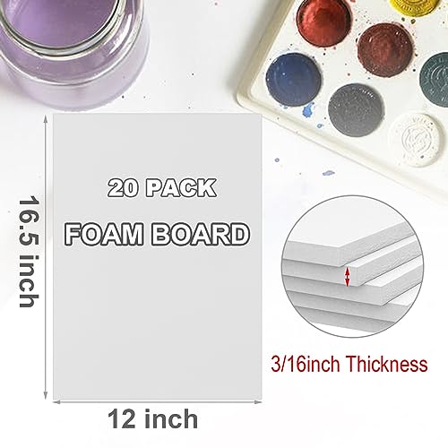 20 White Foam Boards 12" x 16.5", 3/16" Thickness