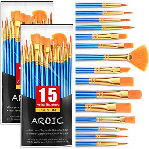 AROIC Acrylic Paint Brush Set, 30 pcs - All-purpose Art Kit