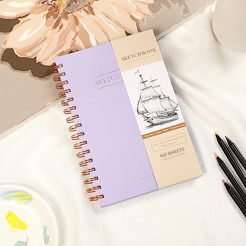 Yoment 5.5" x 8.5" Hardcover Sketchbook Pad, Purple